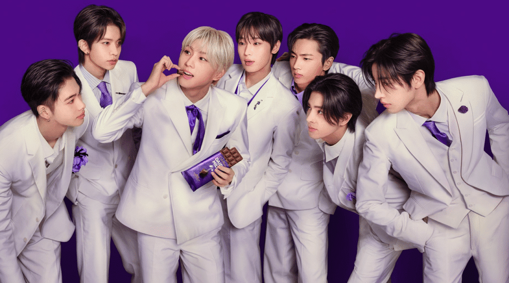 The commercial captures the excitement of trying something familiar yet refreshingly new, as ENHYPEN members gather to enjoy the revamped chocolate bar, laughing and bonding over every bite.