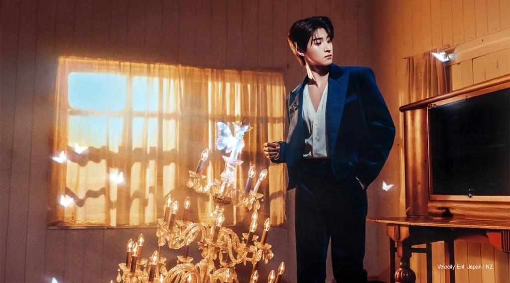 TEN NCT WayV and Blue Pongtiwat main concept photo for You Give Me Butterflies single, dreamy butterflies romance theme.